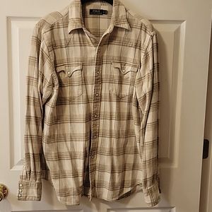 Polo flannel western shirt, L, khaki plaid